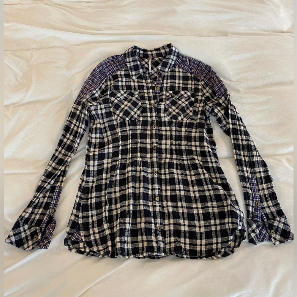 Free people fitted,  gauzy “flannel” button down
